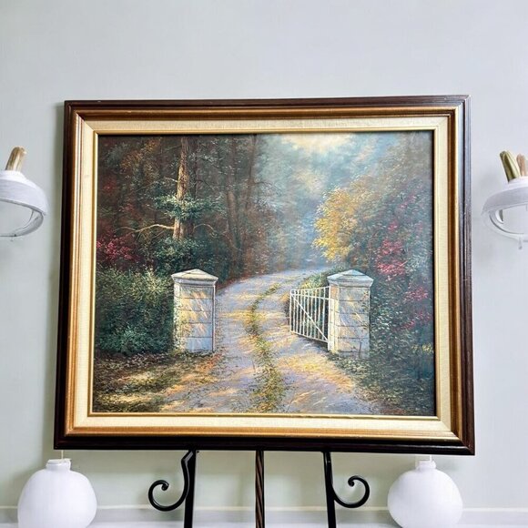 Acrylic Painting Inspired by Thomas Kinkade's The Autumn Gate Canvas 28" x 24" - Picture 1 of 16